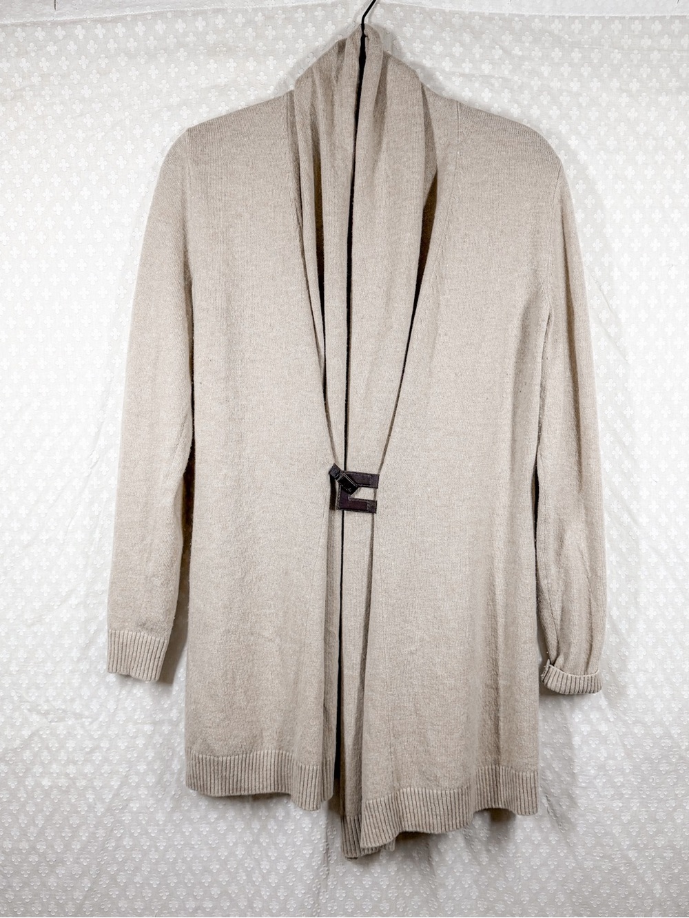 Lafayette 148 Tan Wool Cashmere‎ Blend Belted Cardigan